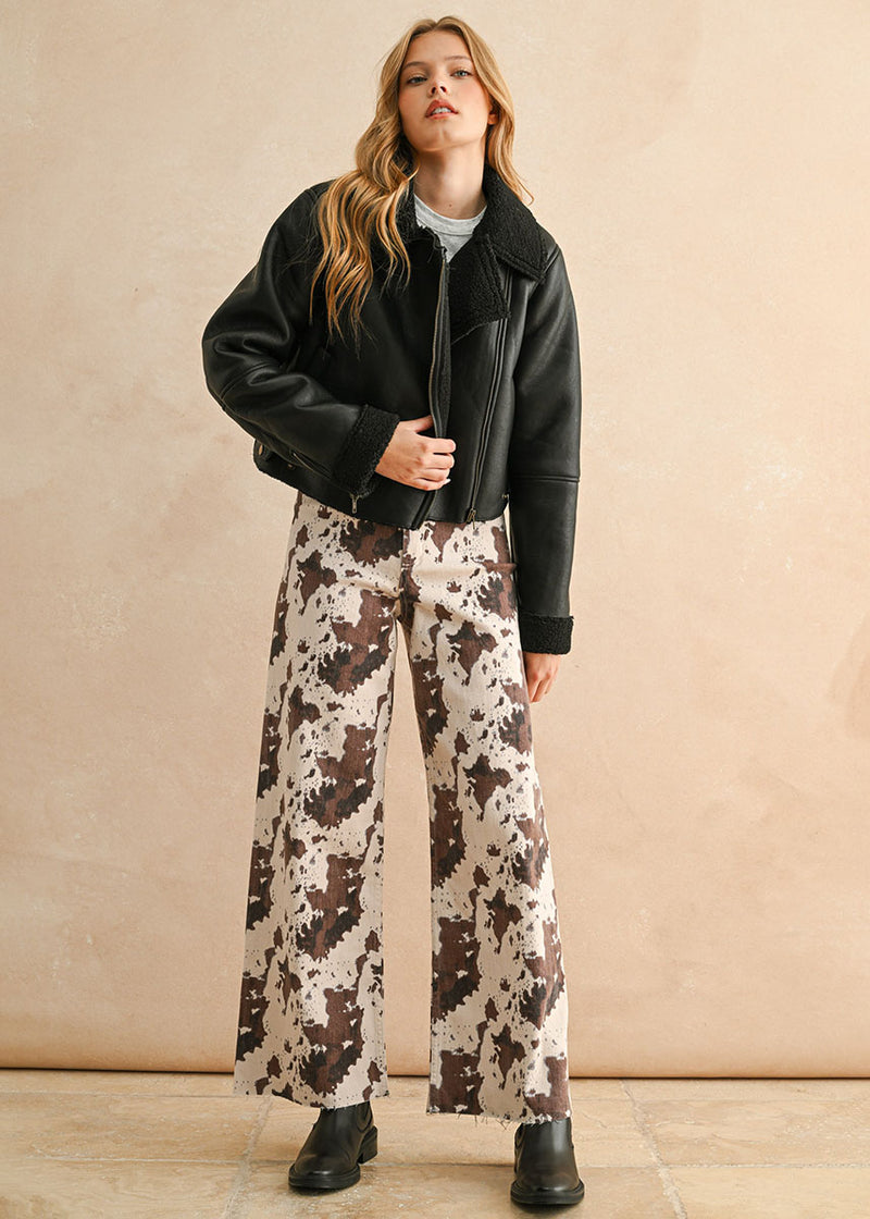 Zoie Sherpa Lined Biker Jacket - Black/Black