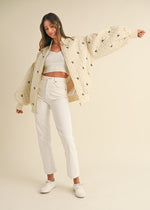 Harper Ribbon Quilted Bomber Jacket - Cream