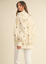 Harper Ribbon Quilted Bomber Jacket - Cream