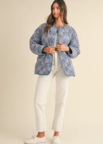 Sadie Paisley Bandana Quilted Jacket - Denim Blue