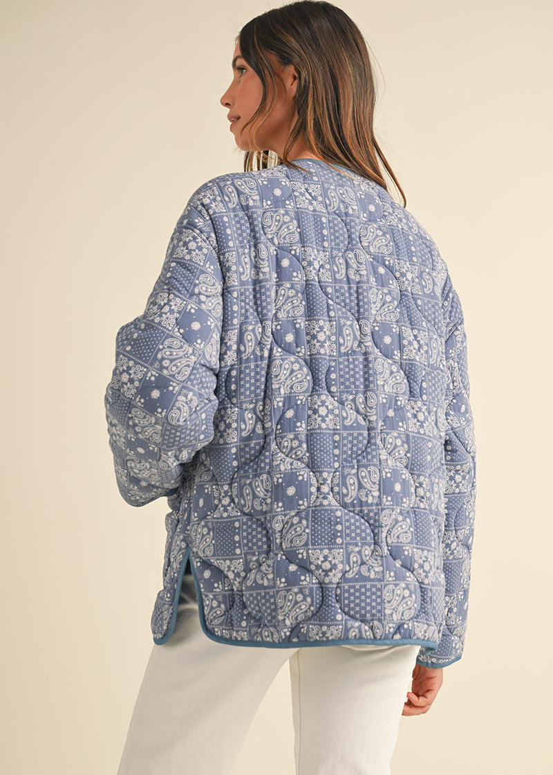 Sadie Paisley Bandana Quilted Jacket - Denim Blue