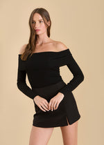 Zari Off-Shoulder Fold Over Knit Sweater - Black