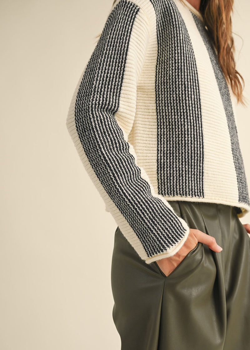 Kya Wide Stripe Knit Sweater - Cream & Black