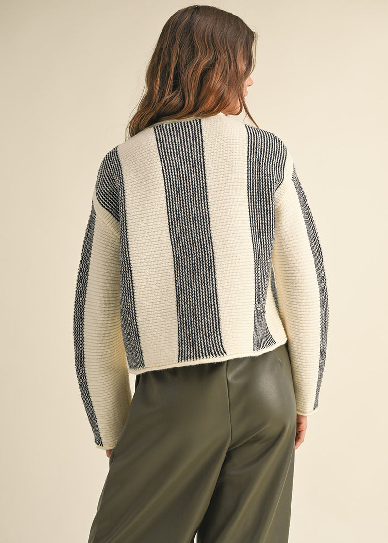 Kya Wide Stripe Knit Sweater - Cream & Black