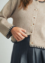 Cordelia Contrast Edge Cardigan - Taupe Black