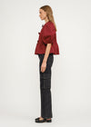 Norah Poplin Tie Puff-Sleeve Top - Burgundy