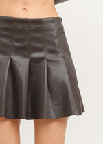 Area Pleated Vegan Leather Mini Skirt - Dark Brown