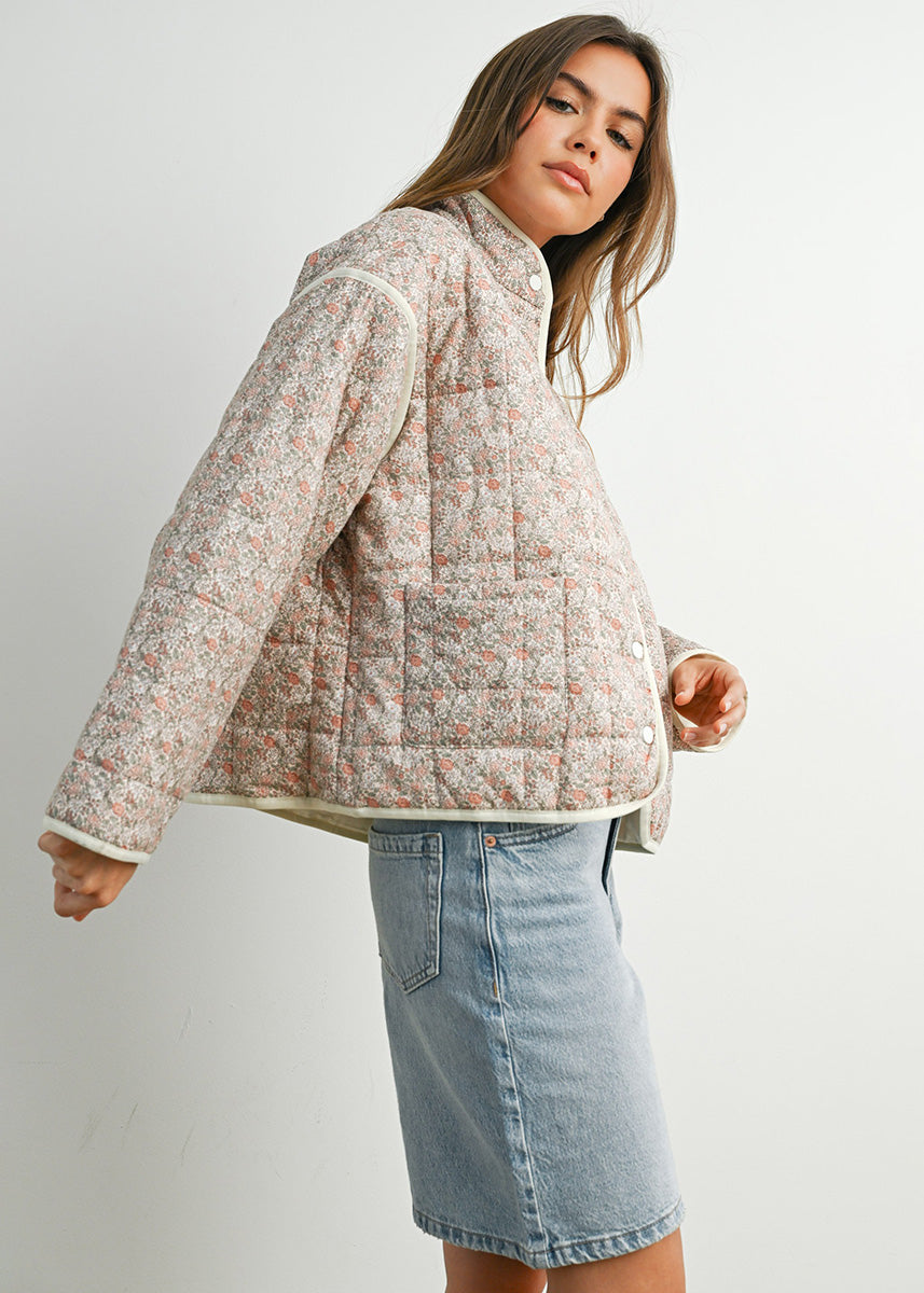Kenna Floral Quilted Jacket - Mauve Ivory