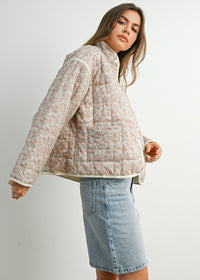 Kenna Floral Quilted Jacket - Mauve Ivory