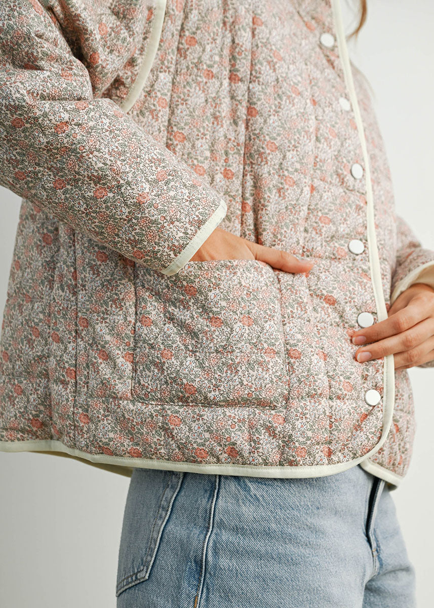 Kenna Floral Quilted Jacket - Mauve Ivory