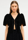 Carmin Velvet Puff Tie Top - Black