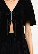 Carmin Velvet Puff Tie Top - Black