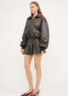 Karina Vegan Leather Bomber Jacket - Dark Brown