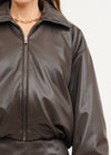 Karina Vegan Leather Bomber Jacket - Dark Brown