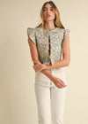 Sedona Quilted Bandana Print Ruffle Vest - Light Taupe