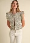 Sedona Quilted Bandana Print Ruffle Vest - Light Taupe