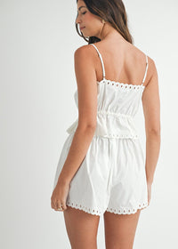 Leander Embroidered Crop Tie Top & Shorts Set - Off-White