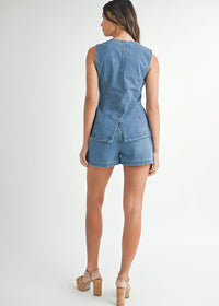 Kyle Denim Vest & Short Set - Medium Denim