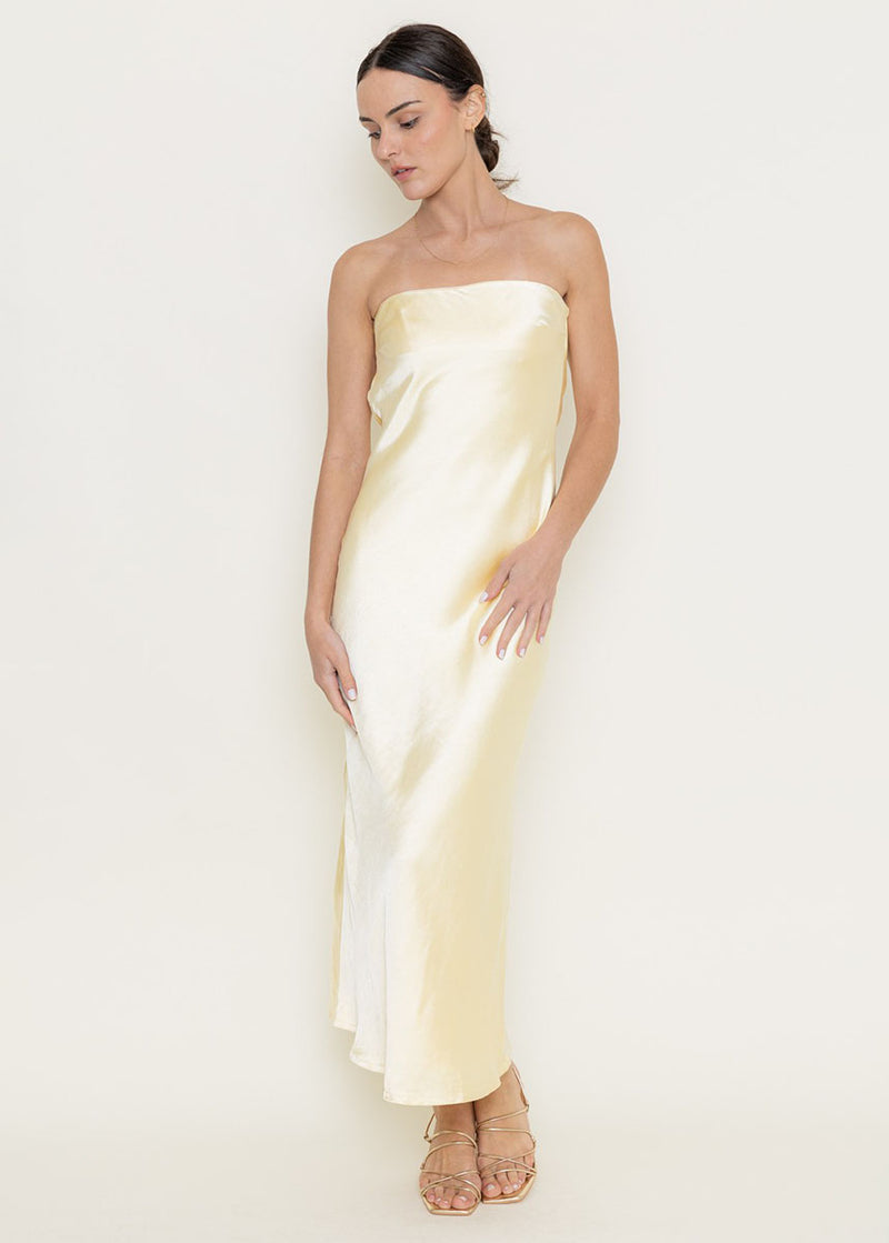 Meyers Strapless Maxi Slip Dress - Lemon