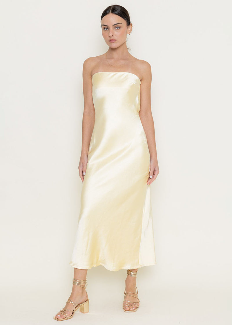 Meyers Strapless Maxi Slip Dress - Lemon