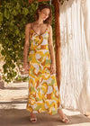 Nilana Keyhole Dress - Brown Mustard Multi