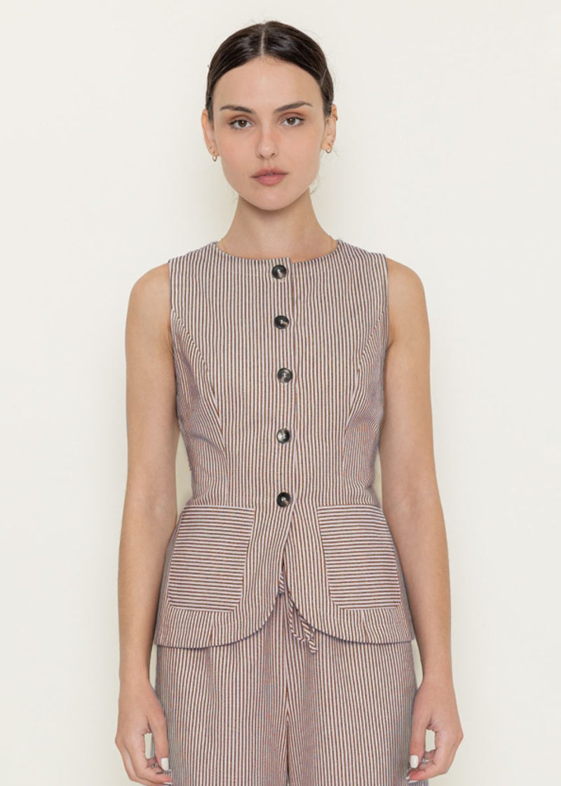 Lena Striped Vest - Burgundy & Cream