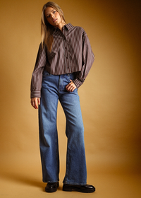 Meleca Striped Button Down Top - Brown