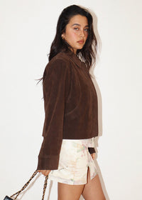 Claudette Faux Suede Jacket - Chocolate