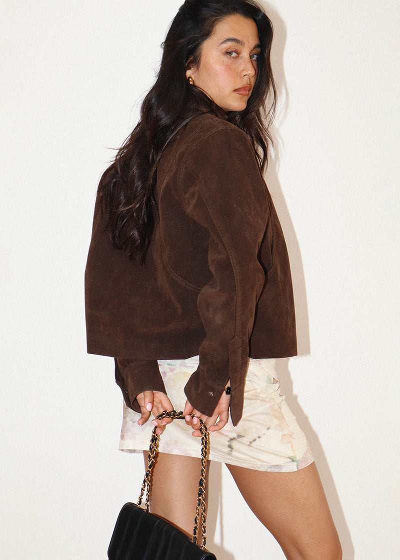 Claudette Faux Suede Jacket - Chocolate