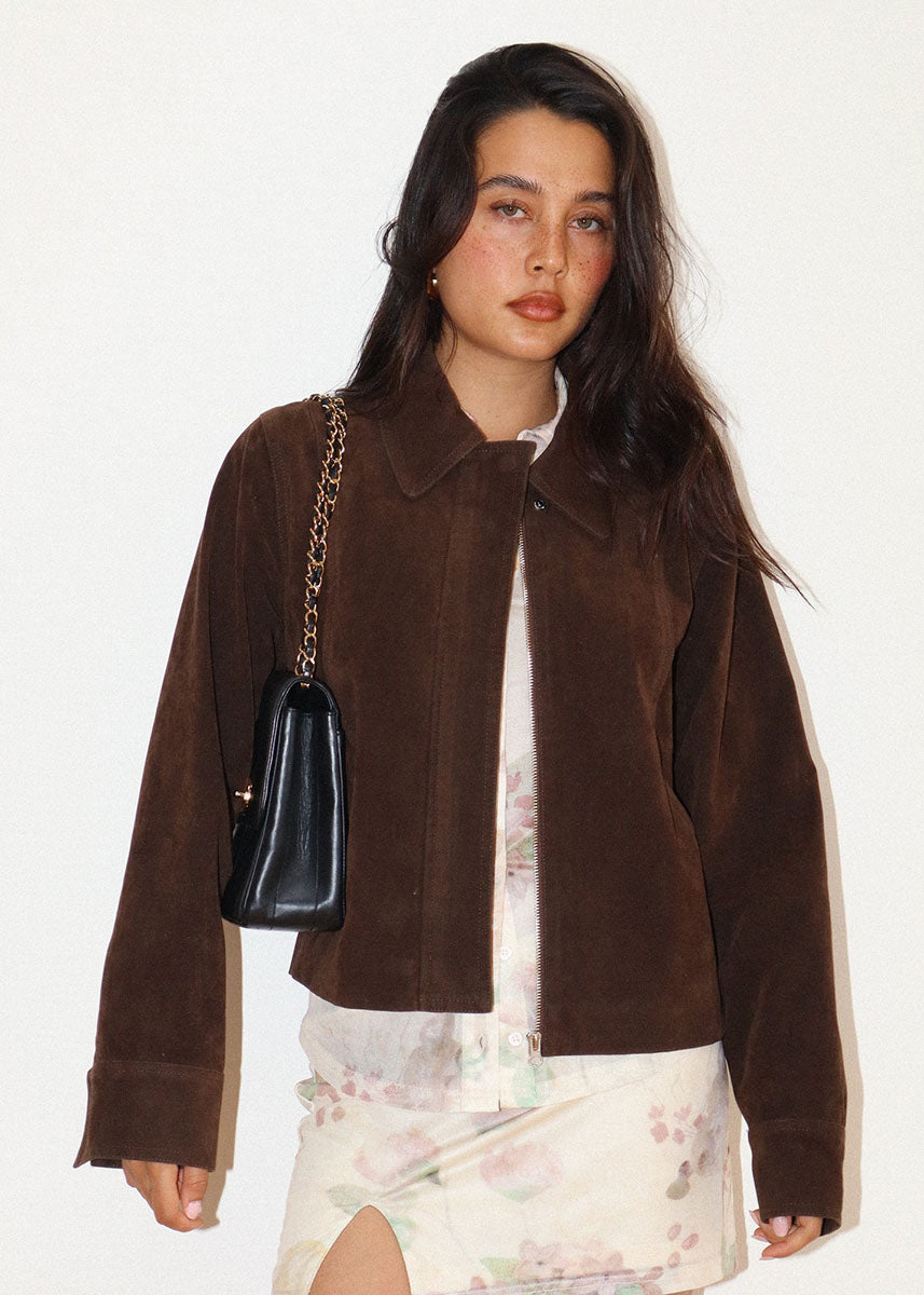 Claudette Faux Suede Jacket - Chocolate