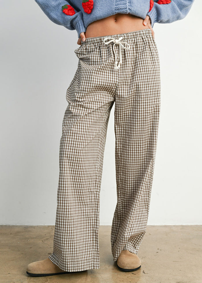Reggie Tie-Front Check Pant - Brown