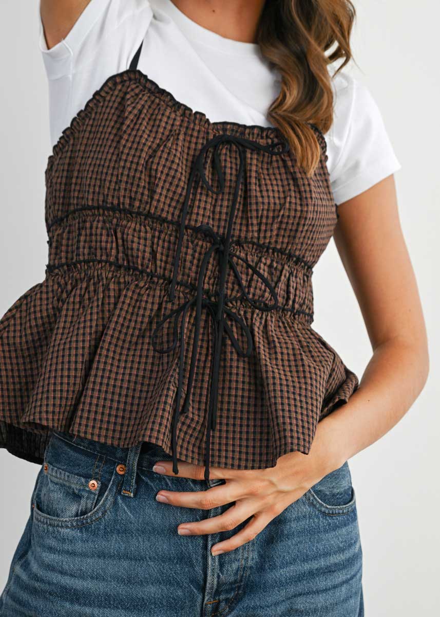 Russet Peplum Tie-Top - Brown Multi