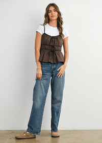 Russet Peplum Tie-Top - Brown Multi