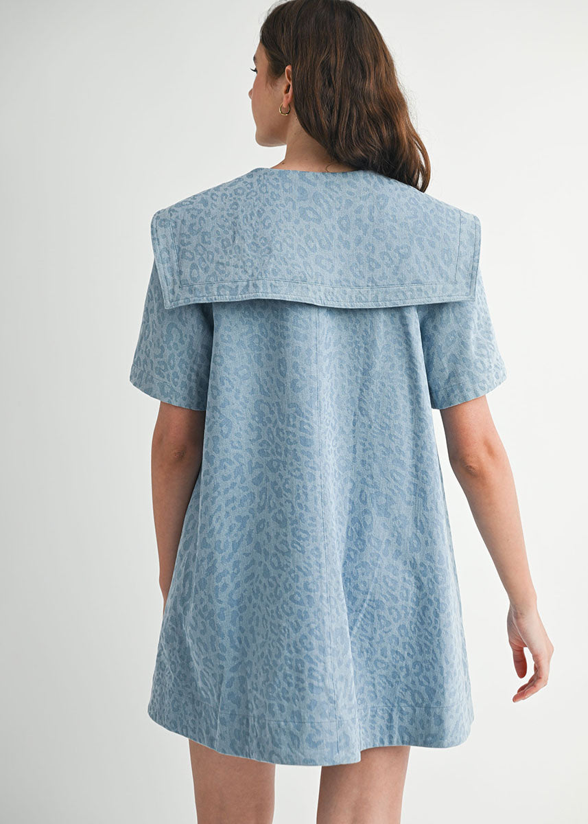 Francine Leopard Denim Collared Mini Dress
