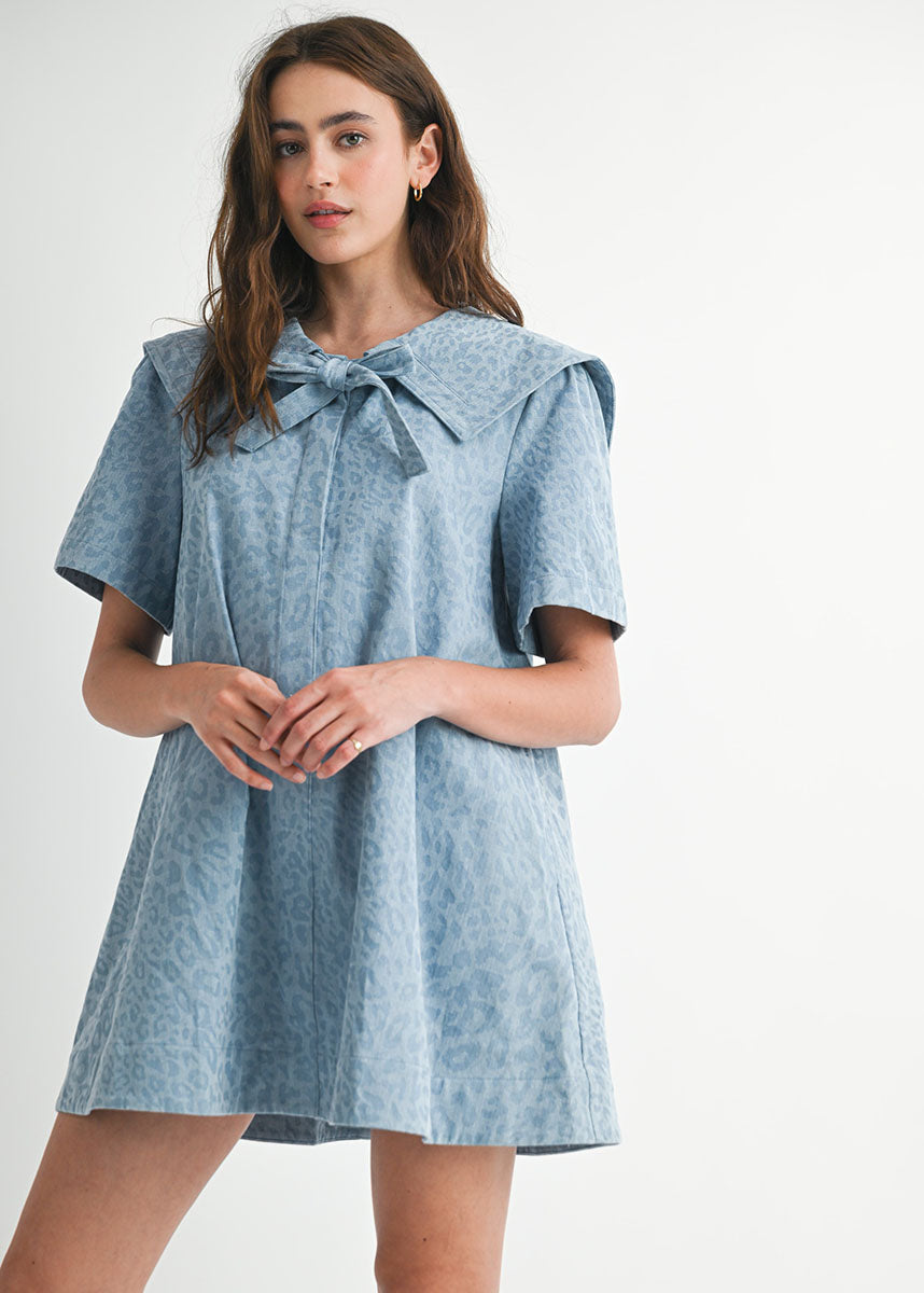 Francine Leopard Denim Collared Mini Dress