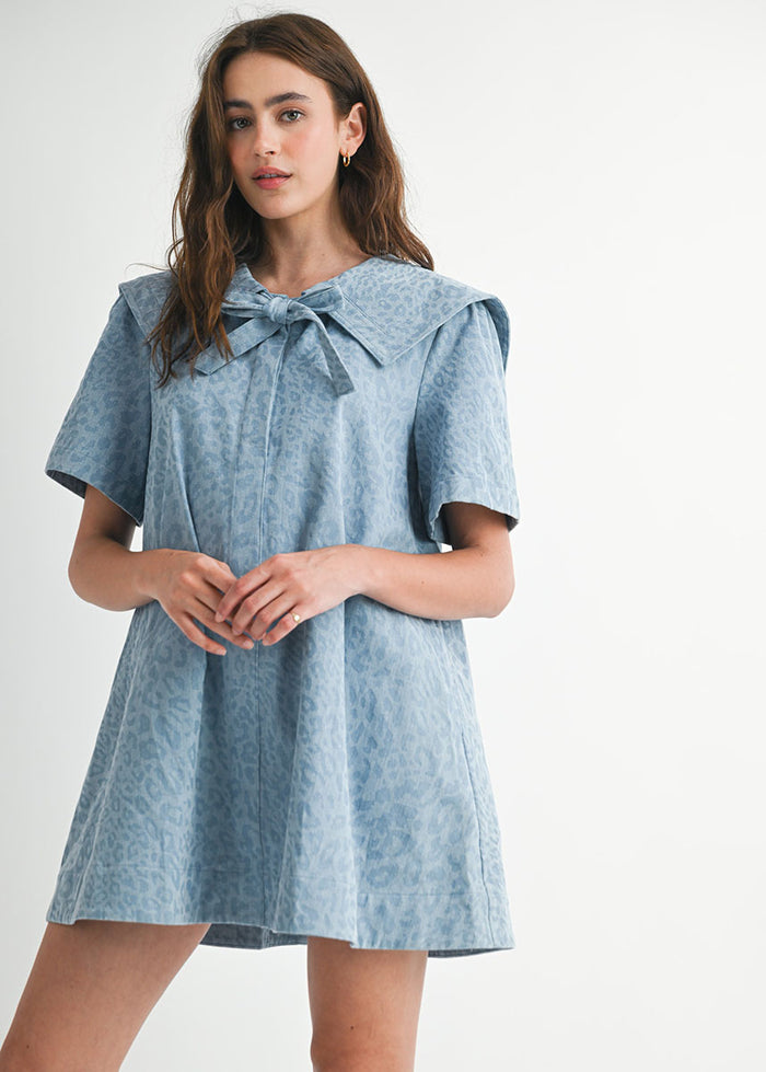 Francine Leopard Denim Collared Mini Dress