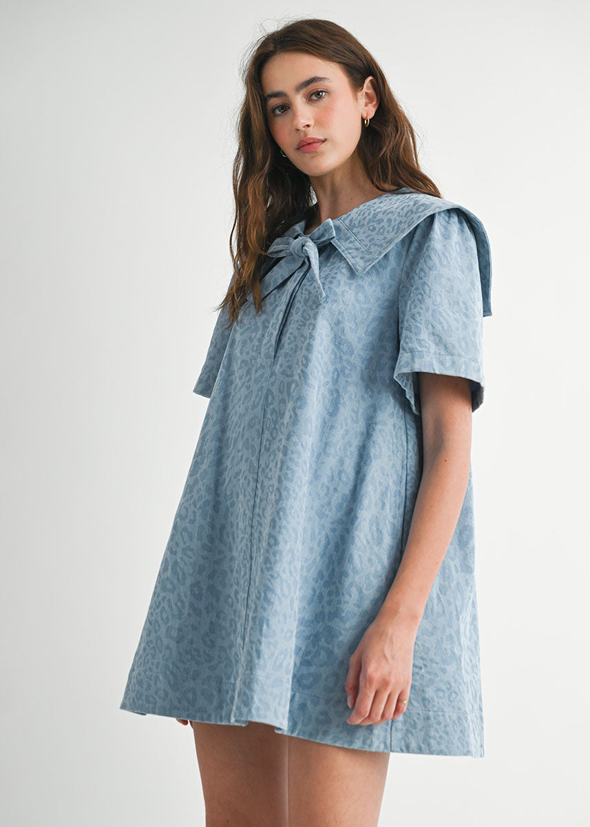 Francine Leopard Denim Collared Mini Dress
