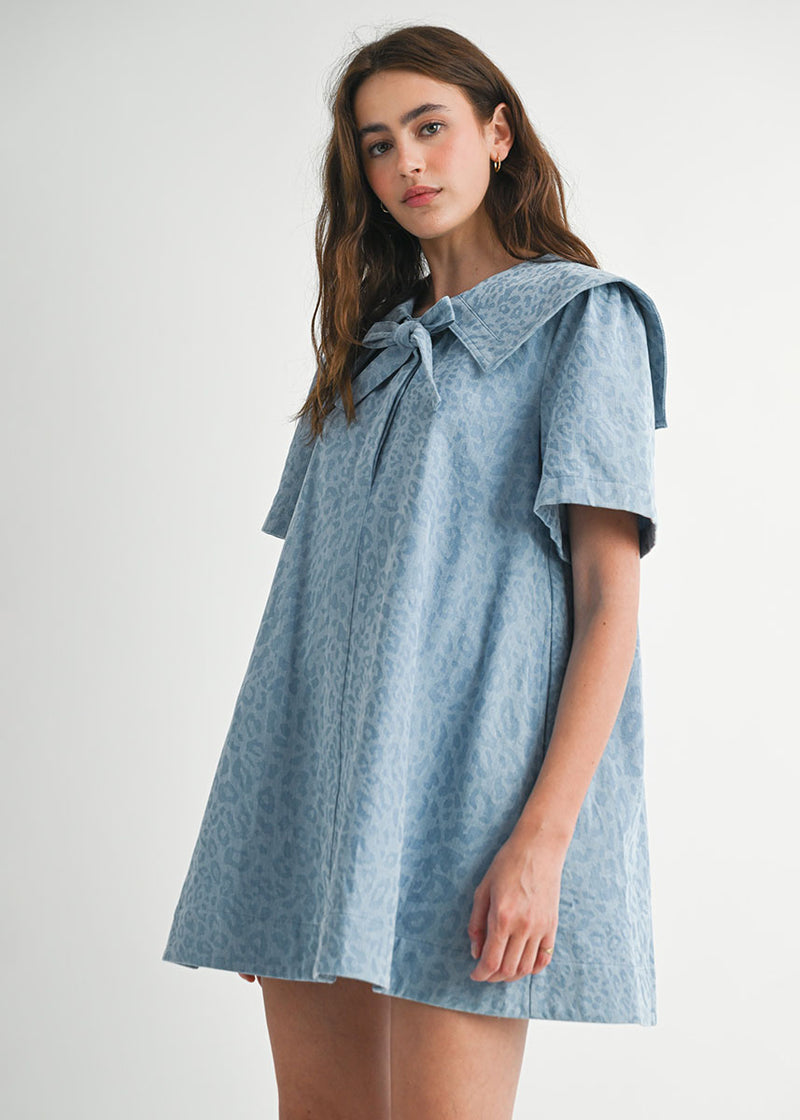 Francine Leopard Denim Collared Mini Dress