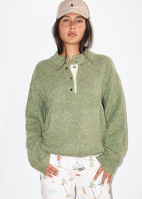 Wallis Two-Tone Snap Collar Sweater - Olive