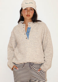 Wallis Two-Tone Snap Collar Sweater - Oatmeal