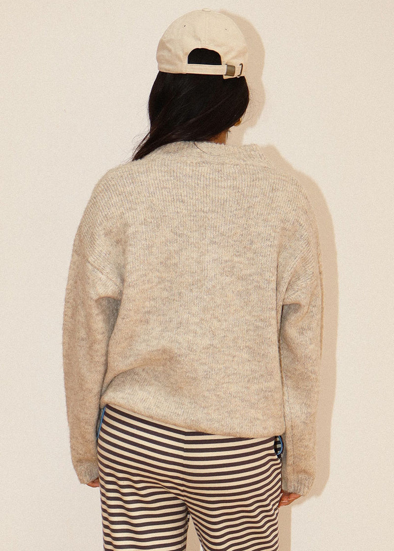 Wallis Two-Tone Snap Collar Sweater - Oatmeal