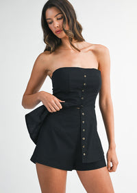 Vaughn Strapless Contrast Top & Shorts Set - Black