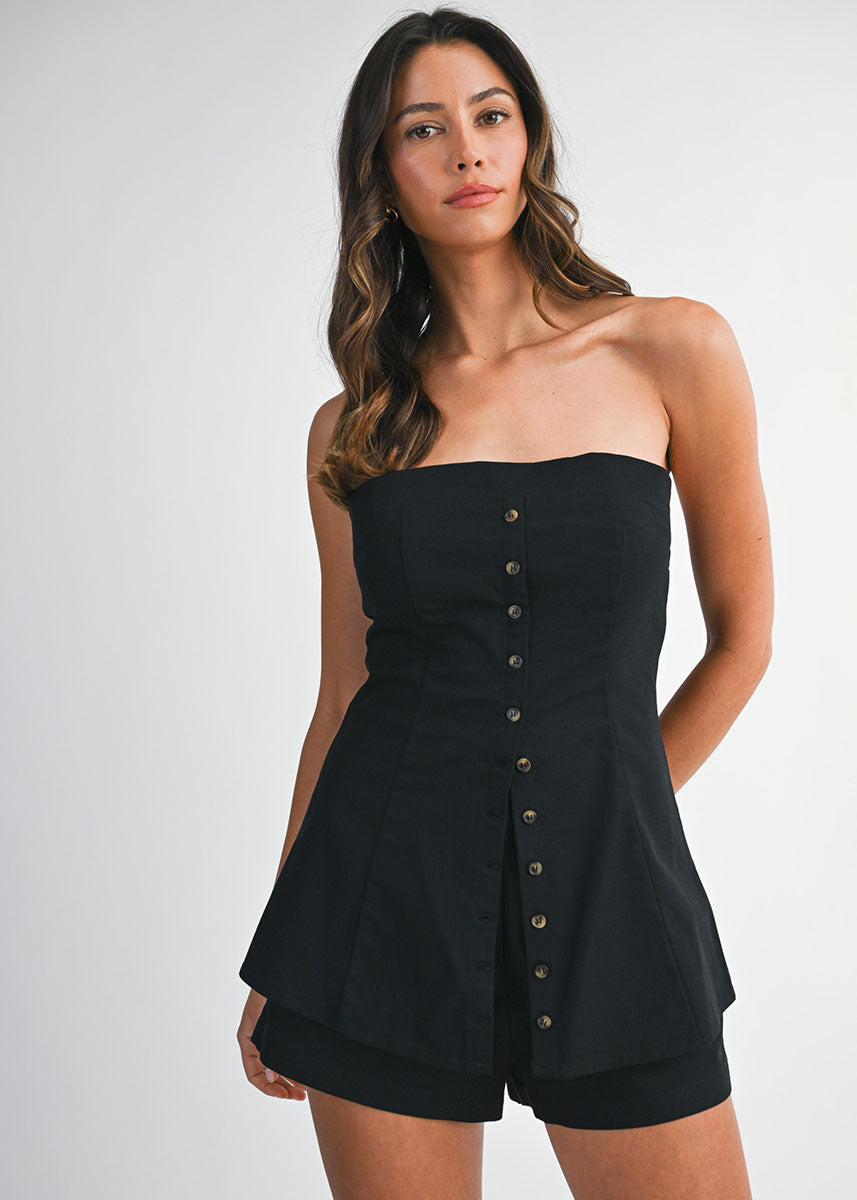 Vaughn Strapless Contrast Top & Shorts Set - Black