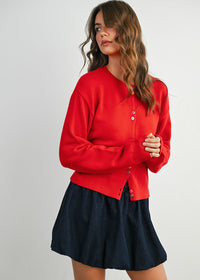 Paulie Fancy Button Cropped Cardigan - Red