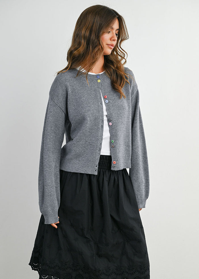 Paulie Fancy Button Cropped Cardigan - Grey