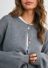 Paulie Fancy Button Cropped Cardigan - Grey