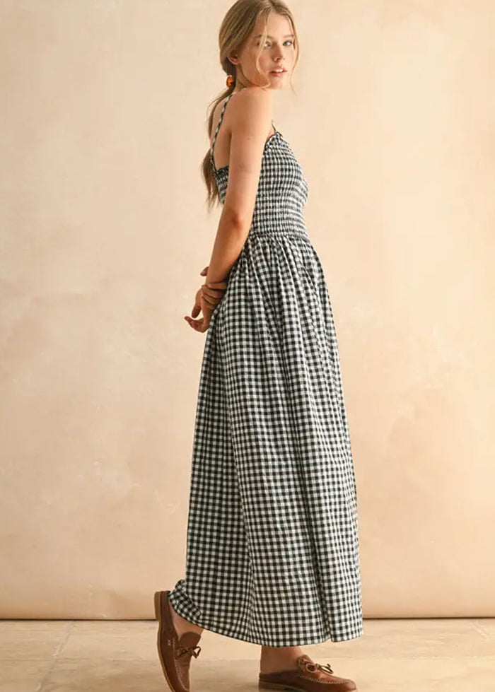 Bonnie Gingham Print Maxi Dress - Black & White