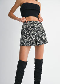Shania Jacquard Pleated Mini Skort - Leopard
