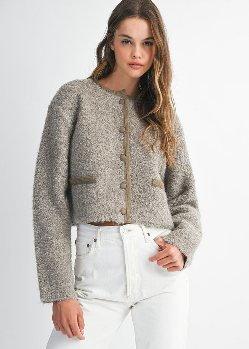 Louise Fuzzy Knit Jacket - Mocha
