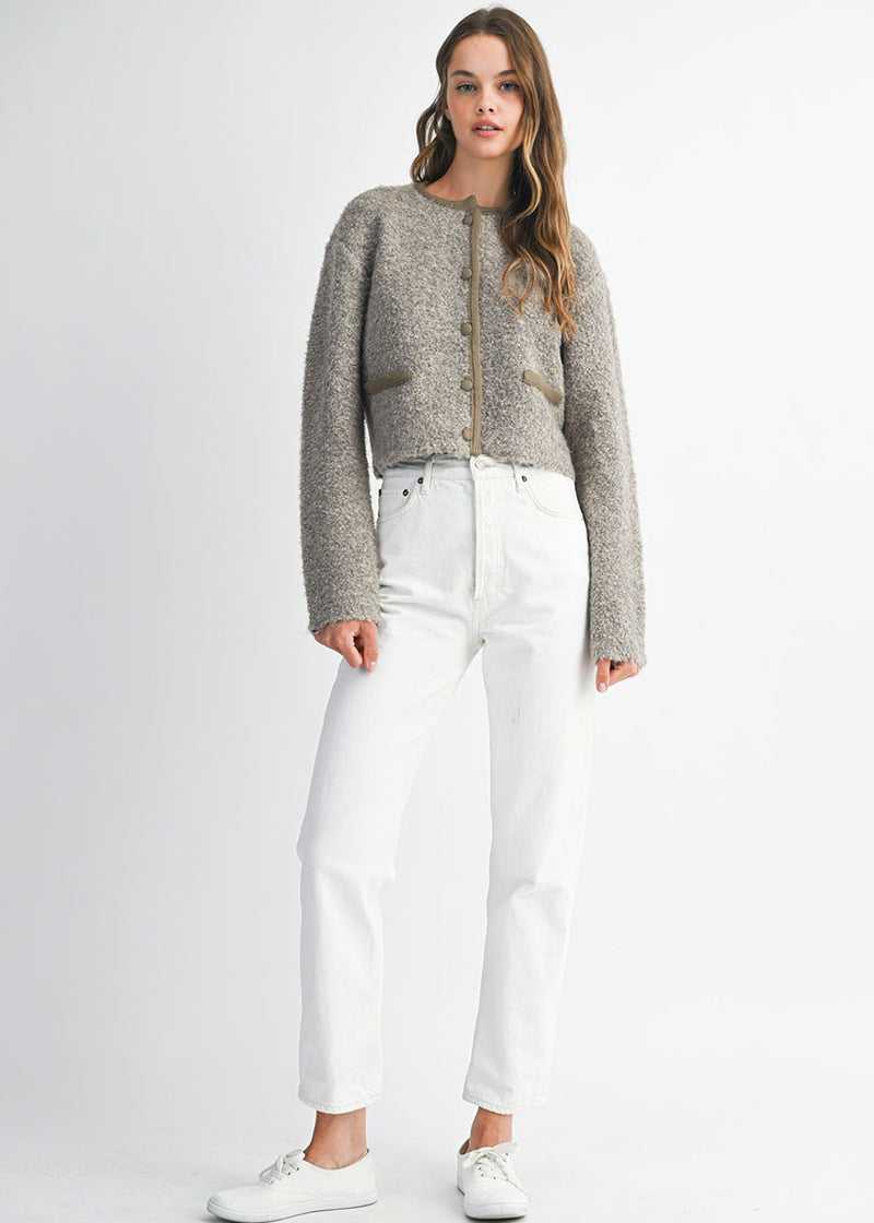 Louise Fuzzy Knit Jacket - Mocha